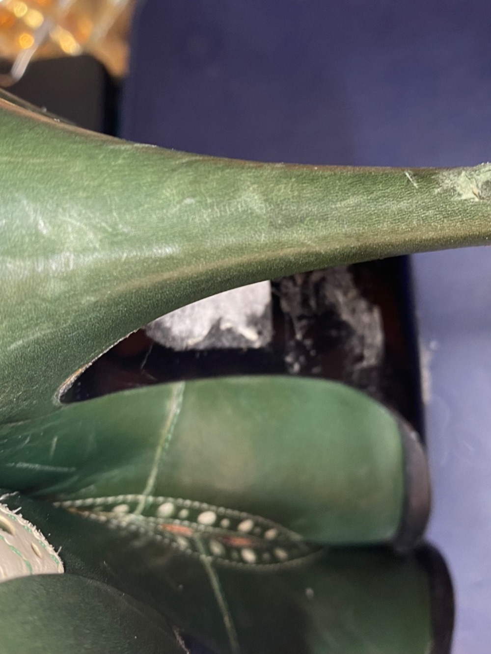 Vintage Alberta Ferretti Green Cream Leather Brogue Wingtip Pumps Heels 37 7 - Picture 14 of 14